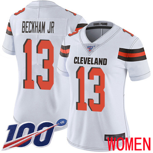 Cleveland Browns Odell Beckham Jr Women White Limited Jersey #13 NFL Football Road 100th Season Vapor Untouchable->women nfl jersey->Women Jersey